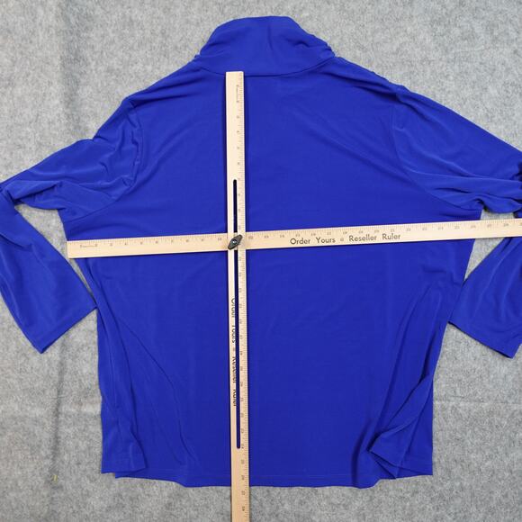 Susan Graver Top Womens 2X Liquid Knit Tunic Stretch Mock Neck Ruched Blue - Picture 6 of 9